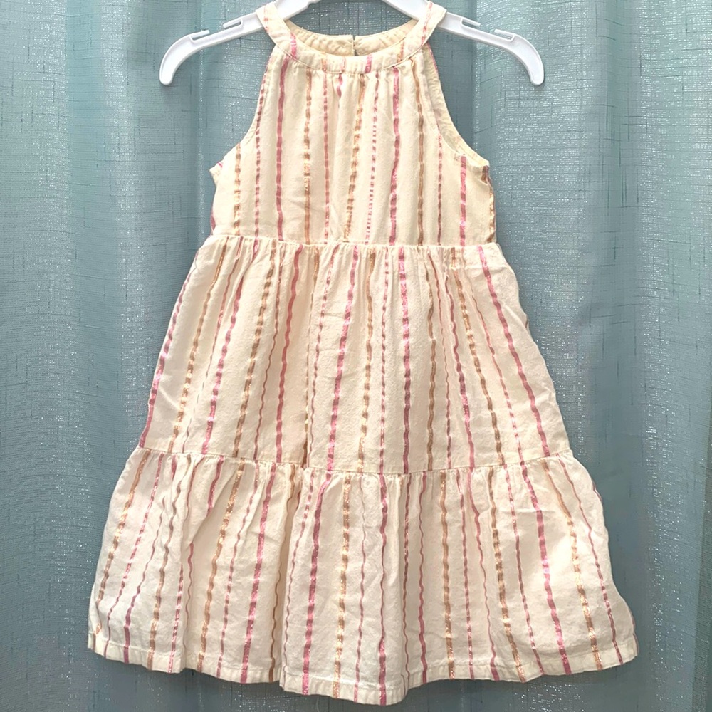 Halter Dress in Cream and Sparkly Pink Stripes Size 5T EUC